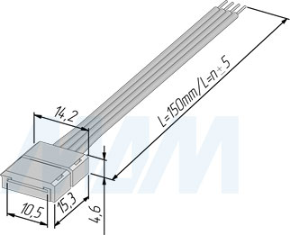 Размеры коннектора STANDART для ленты 10 мм RGB, к блоку питания, провод 150 мм (артикул LSA-10R4-ST-SP-15-20)