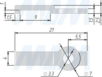 Размеры крепления FIX под саморез для ленты 8 мм, IP20 (артикул LSA-8-FIX-20)