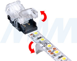 Установка коннектора HIPPO для присоединения отрезка светодиодной одноцветной ленты к блоку питания (артикул LSA-8-HP-SP и LSA-10-HP-SP), фото 1
