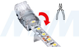 Установка коннектора HIPPO для присоединения отрезка светодиодной одноцветной ленты к блоку питания (артикул LSA-8-HP-SP и LSA-10-HP-SP), фото 3