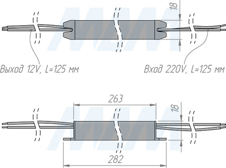 Размеры сверхтонкого блока питания, AC-230/DC-12V, IP20, 36W (артикул LSA-PS12V-IP20SS-36W)
