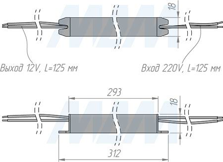 Размеры сверхтонкого блока питания, AC-230/DC-12V, IP20, 60W (артикул LSA-PS12V-IP20SS-60W)