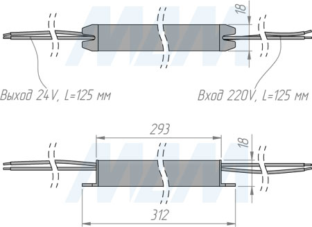 Размеры сверхтонкого блока питания, AC-230/DC-24V, IP20, 60W (артикул LSA-PS24V-IP20SS-60W)