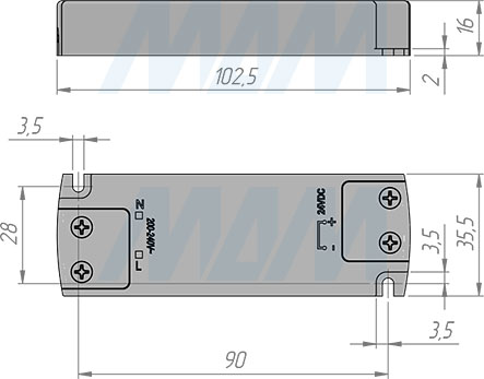 Размеры блока питания AC-230/DC-24V, IP31, 15W (артикул LSA-PS24V-IP31-15W)