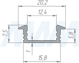Размеры врезного профиля FM1 22X7 мм для светодиодной ленты (артикул LSP-FM1-ALU)