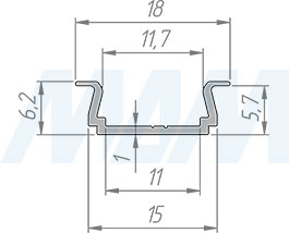 Размеры врезного профиля FM1/F 18х6 мм для плоского рассеивателя (артикул LSP-FM1/F-ALU)