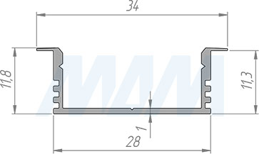 Размеры врезного широкого профиля FМ3 34X12 мм для светодиодной ленты (артикул LSP-FM3-ALU)