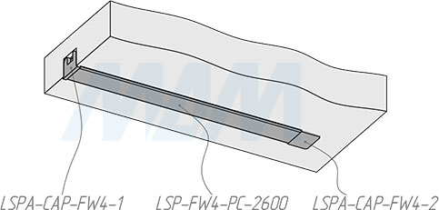 Установка врезного профиля FW4 для светодиодной ленты (артикул LSP-FW4-PC, схема 2