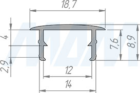 Размеры врезного профиля FW5 для светодиодной ленты, 19,5х8,5 мм (артикул LSP-FW5-PC)