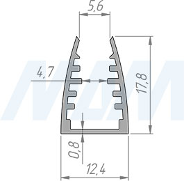 Размеры профиля G1 18x12 мм для подсветки стеклянных полок 4-5 мм светодиодной лентой (артикул LSP-G1-ALU)