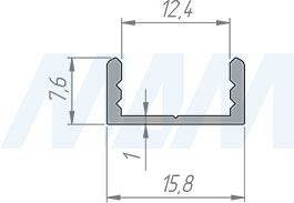 Размеры накладного профиля SM1 16X7 мм для светодиодной ленты (артикул LSP-SM1-ALU)