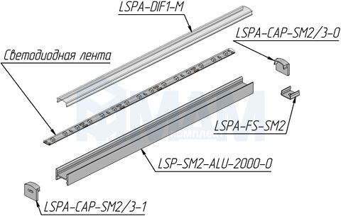 Установка накладного профиля SM2 быстрого монтажа 16х12 мм (артикул LSP-SM2-ALU...0)