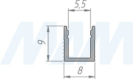 Размеры накладного узкого профиль SM7 для ленты с основанием 5мм, 7,8х9 мм (артикул LSP-SM7-ALU)