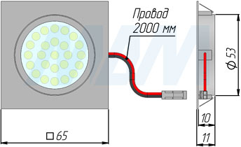 Размеры точечного квадратного светодиодного светильника POINT (артикул PO12-QNO)