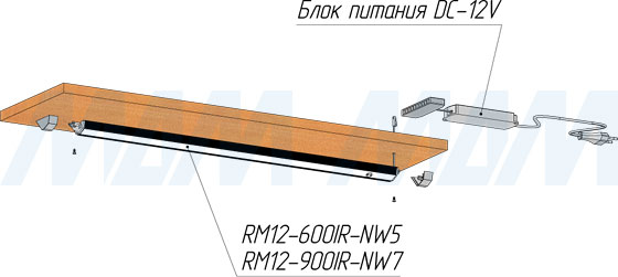 Установка светодиодного светильника RAM с ИК-выключателем (IR)  (артикул RM12-600IR и RM12-900IR)