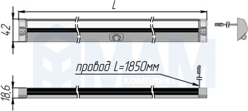 Размеры светодиодного светильника RAM с датчиком движения (PIR) (артикул RM12-400PIR, RM12-550PIR и RM12-850PIR)