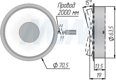 Размеры точечного врезного круглого светодиодного светильника ROTO (артикул RT12-RNO)