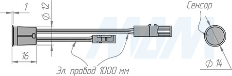 Размеры врезного сенсорного диммируемого выключателя (артикул SW1-TS-FM-1GR)