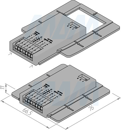 Размеры сенсорного диммируемого выключателя для зеркала с 2 кнопками и планки для монтажа, 12/24V, 60/120W (артикул SW1-TS-MR-2)