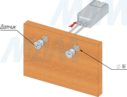 Врезной монтаж инфракрасного (IR) выключателя на преграду с двумя датчиками (артикул SW2-DS-2)