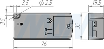 Размеры контроллера инфракрасного (IR) выключателя на преграду (артикул SW2-DS-FM-1BL)