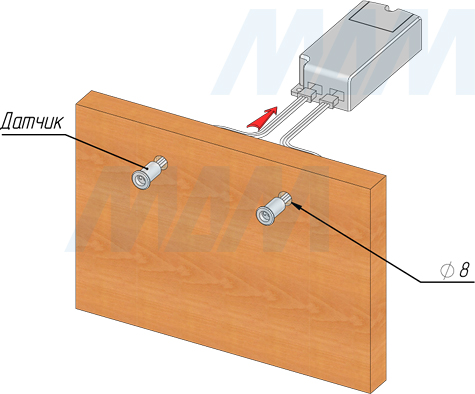 Врезной монтаж инфракрасного (IR) выключателя на преграду с двумя датчиками (артикул SW2-DS-FM-2)
