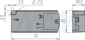 Размеры контроллера инфракрасного (IR) выключателя на взмах руки (артикул SW2-MS-FM-1BL)