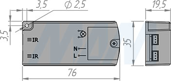 Размеры контроллера инфракрасного (IR) выключателя на взмах руки с 2 датчиками (артикул SW2-MS-FM-2BL)
