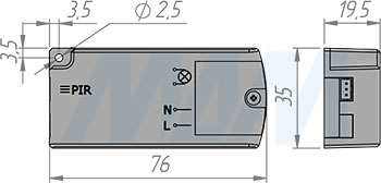 Размеры контроллера инфракрасного (IR) выключателя на движение (артикул SW2-PIR-1BL)