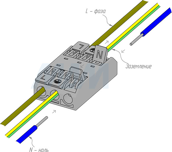 Установка клеммы 221 с рычажком, 3 порта, разная полярность, для провода 0,5-4 кв. мм, ток 16 А (артикул TE-221-XY3-2)