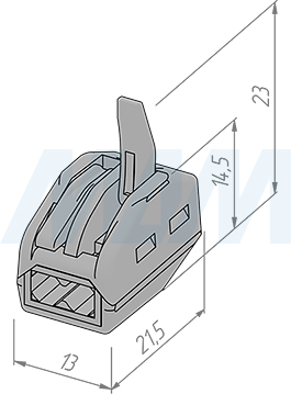 Размеры клеммы 222 с рычажком, 2 порта, для провода 0,5-4 кв. мм, ток 16 А (артикул TE-222-X2-1)