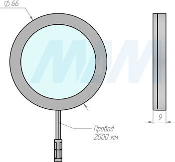 Размеры точечного круглого накладного светодиодного светильника VEGA (артикул VE12-RNO