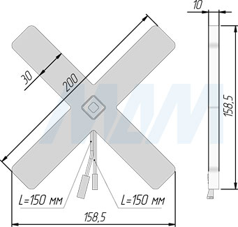Размеры светодиодного светильника X-SIGN с сенсорным выключателем (артикул XS24-XTS)