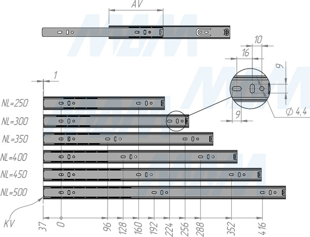 Установка шариковых направляющих VEKTOR BS27 неполного выдвижения, высота 27 мм (артикул 1027- Z), схема 2