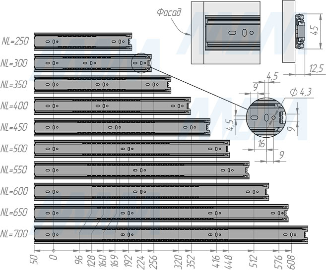 Установка шариковых направляющих VEKTOR BS45 STANDARD полного выдвижения (артикул 1045-Z ST), схема 2