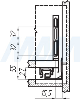 Присадочные размеры при установке ящика LS BOX высотой 120 мм (артикул LS120), схема 2