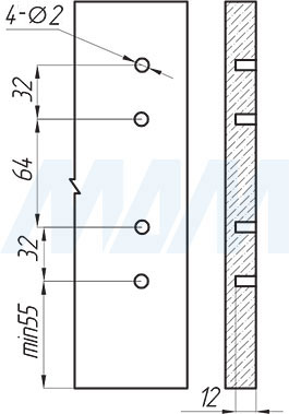 Присадочные размеры для фасада при установке ящика LS BOX высотой 173 мм (артикул LS173)