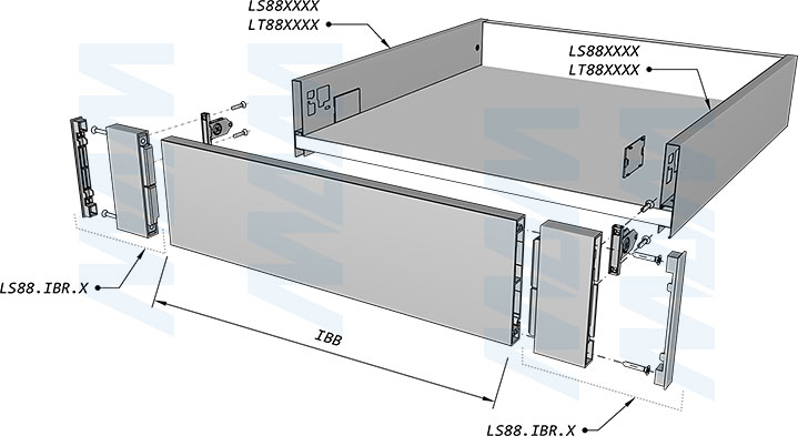 Установка кронштейна внутреннего ящика LS BOX, H88 мм (артикул LS88.IBR), схема 1