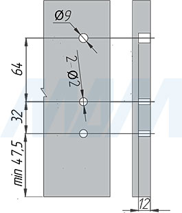 Присадочные размеры для фасада при установке стандартного ящика M-TECH с рейлингом (артикул MT.MS)