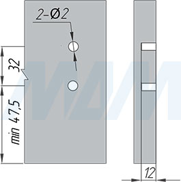Присадочные размеры для фасада при установке стандартного ящика M-TECH (артикул MT.S), чертеж 2