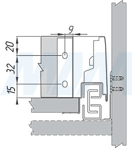 Присадочные размеры для задней стенки при установке стандартного ящика M-TECH (артикул MT.S)