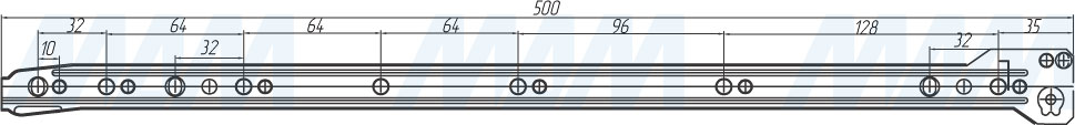 Размеры роликовых направляющих VEKTOR RS 500 мм (артикул RSL-500)