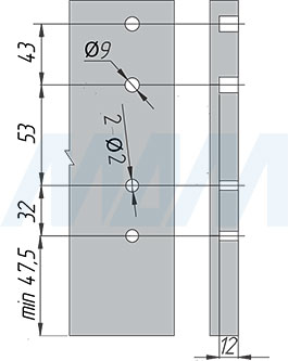 Присадочные размеры для фасада при установке стандартного ящика M-TECH с двойным рейлингом (артикул STR.HSD)