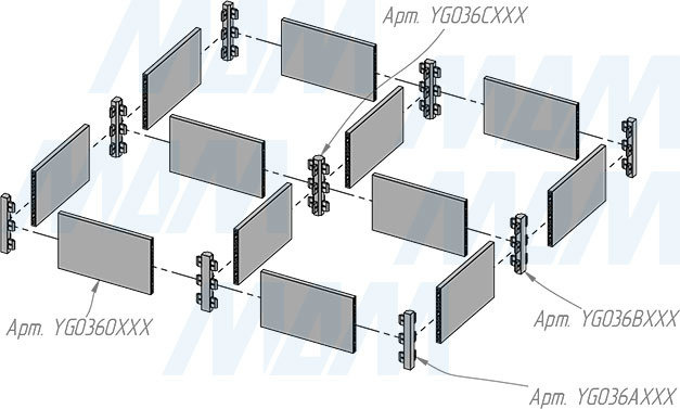 Сборка системы разделителей SOTA, высота 60 мм (артикул YG036), схема 1