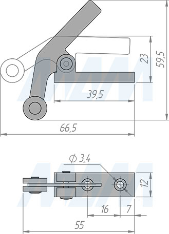 Размеры фиксатора для 2-х распашных дверей (артикул 1483-002)