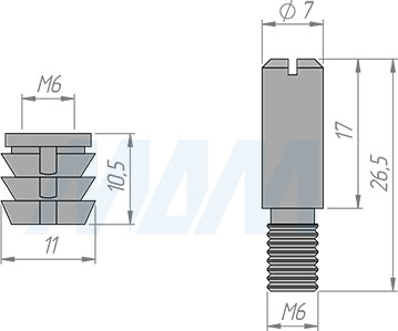 Размеры комплектующих для установки фиксатора для 2-х распашных дверей (артикул 1483-002)