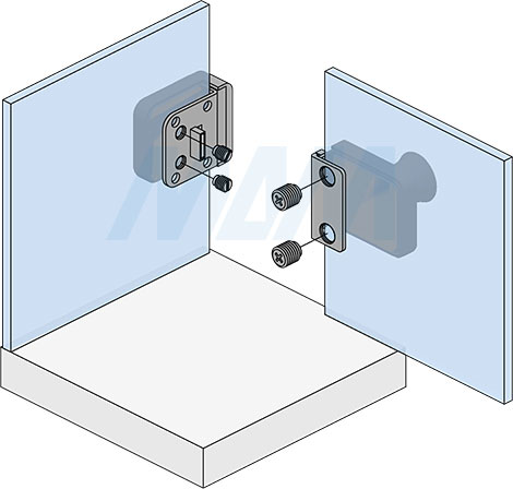Установка выдвижного замка-ручки для 1-ой стеклянной двери и для стеклянной боковины, без сверления (артикул 407-3/5), схема 2