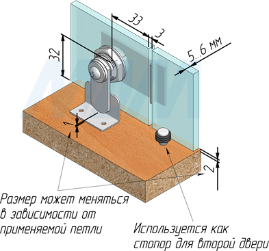 Установка поворотного замка со сверлением для 2-х стеклянных дверей (артикул 410-3), схема 1