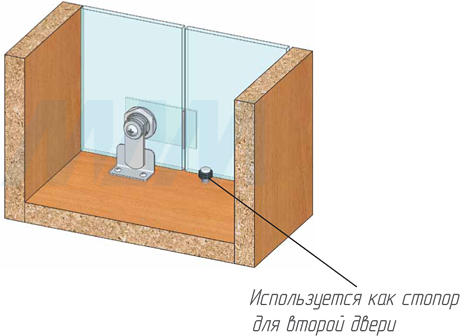 Установка поворотного замка со сверлением для 2-х стеклянных дверей (артикул 410-3), схема 2