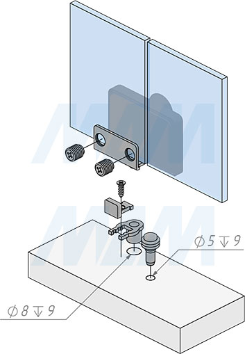Установка выдвижного замка-ручки для 2-х стеклянных дверей, без сверления (артикул 417-2/5), схема 2